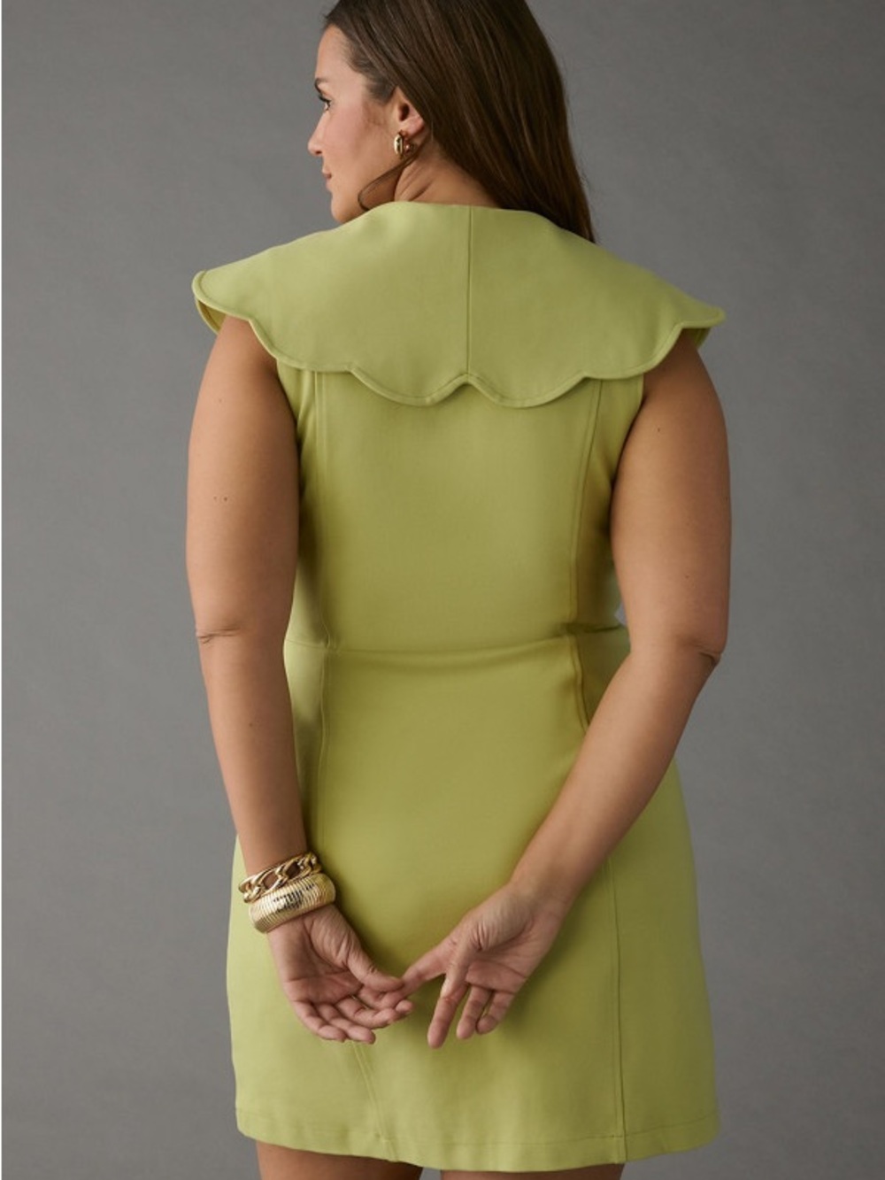 Maeve Anthropologie Scalloped Collar V-Neck Mini Button-Up Dress - Light Green - Picture 2 of 7